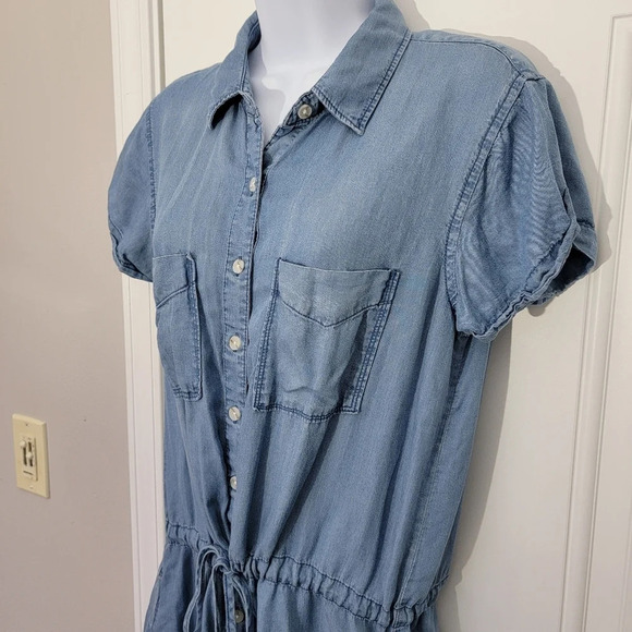 Thread & Supply Lightweight Denim Romper Pockets Collar Drawstring Size M - Picture 3 of 10